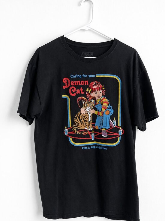 Tops - Steven Rhodes Caring For Your Demon Cat T-Shirt Large
